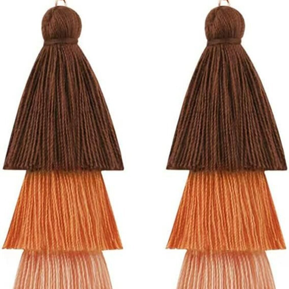 3 Tier Layered Colorful Tassel Earrings Bohemian Big Dangle Drop Fashion Jewelry